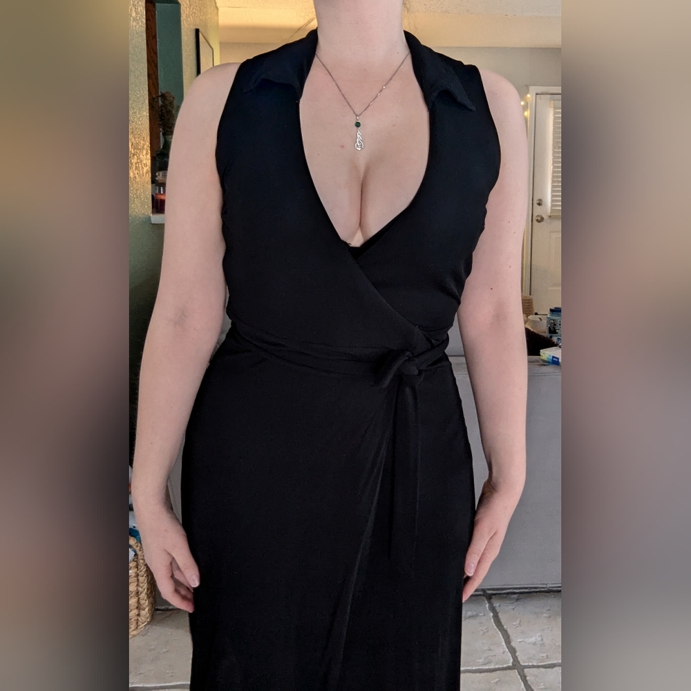 Bebe Vintage Y2K Black Viscose Wrap Dress - Picture 3 of 12